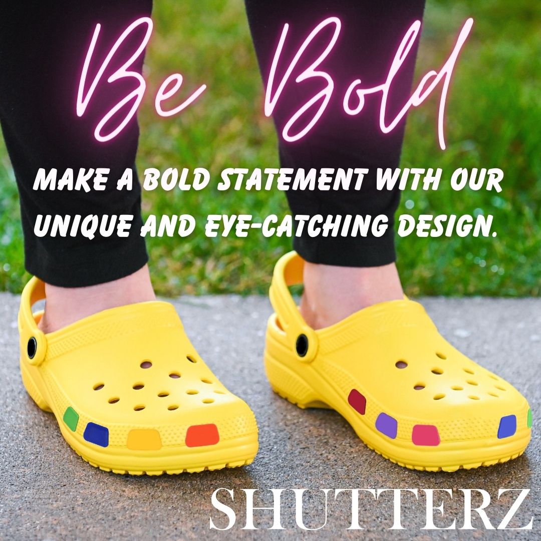 SHUTTERZ (RAINBOW) 14 Pack Colored Shoe Charms Compatible with Classic Crocs, Crush Crocs, and All Terrain Crocs