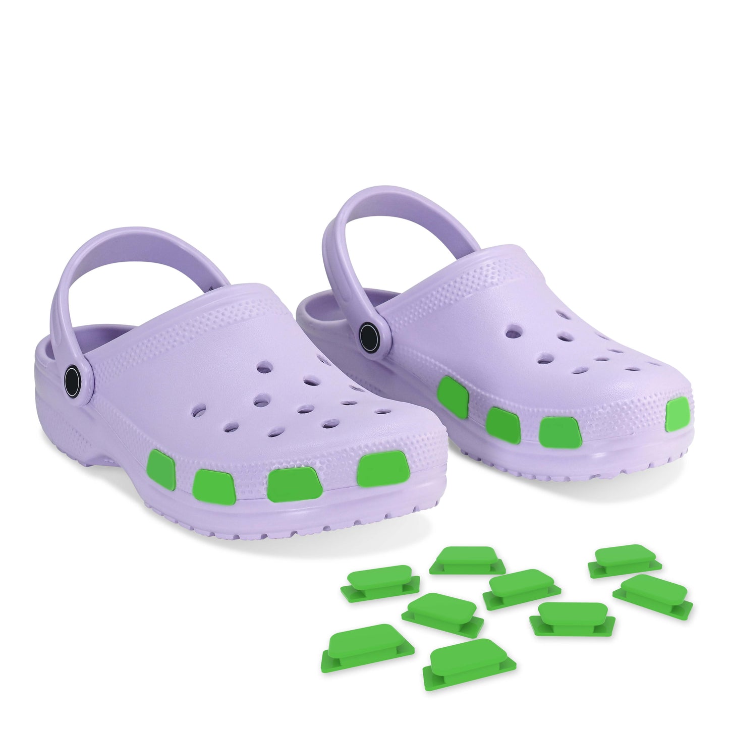 SHUTTERZ (GREEN) 14 Pack  Colored Shoe Charms Compatible with Classic Crocs, Crush Crocs, and All Terrain Crocs